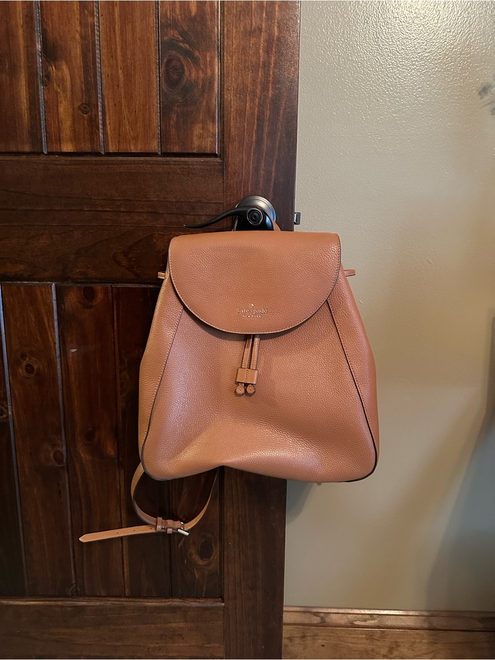 kate spade Tan Pebbled Leather Backpack with Gold Accent